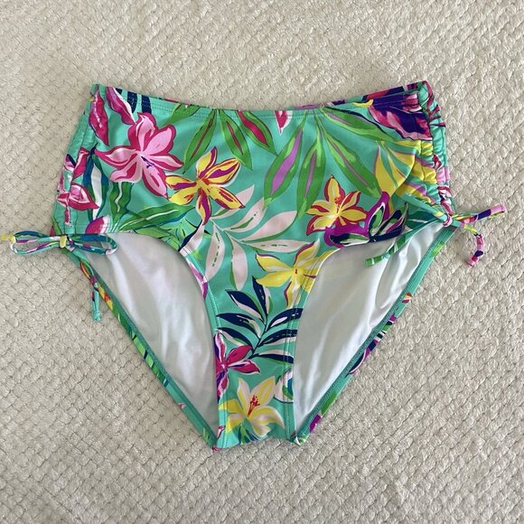 Stella Parker Womens Swim Bottoms Size M Floral Multicolor High Waisted Cinched - Picture 1 of 8